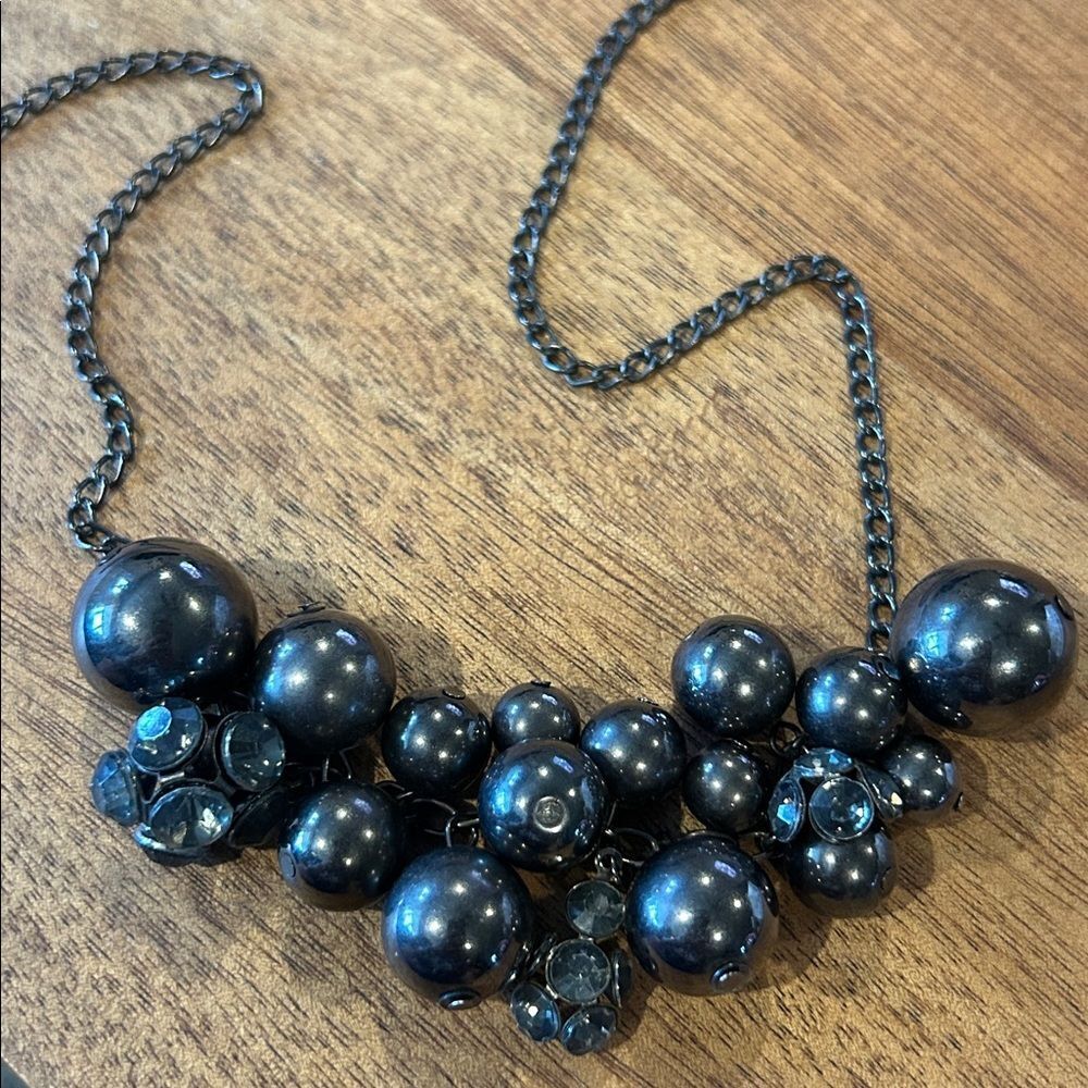 Necklace Black Chrome Balls of Various Size Bold Beaded Statement 36” Unique Fun